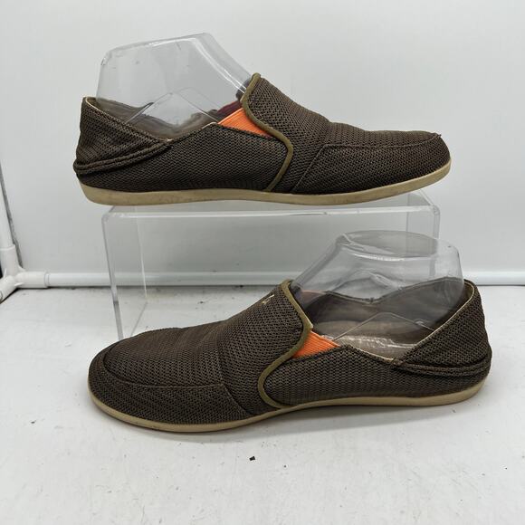 Olukai Shoes Womens 9 Waialua Mesh Brown Drop Heel Slip On Loafers - Picture 2 of 9